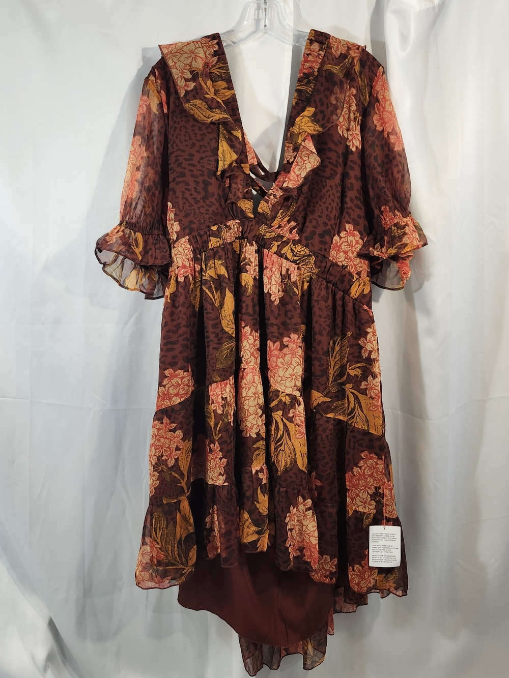ASOS Curve Brown Floral V-Neck Tiered Midi Dress